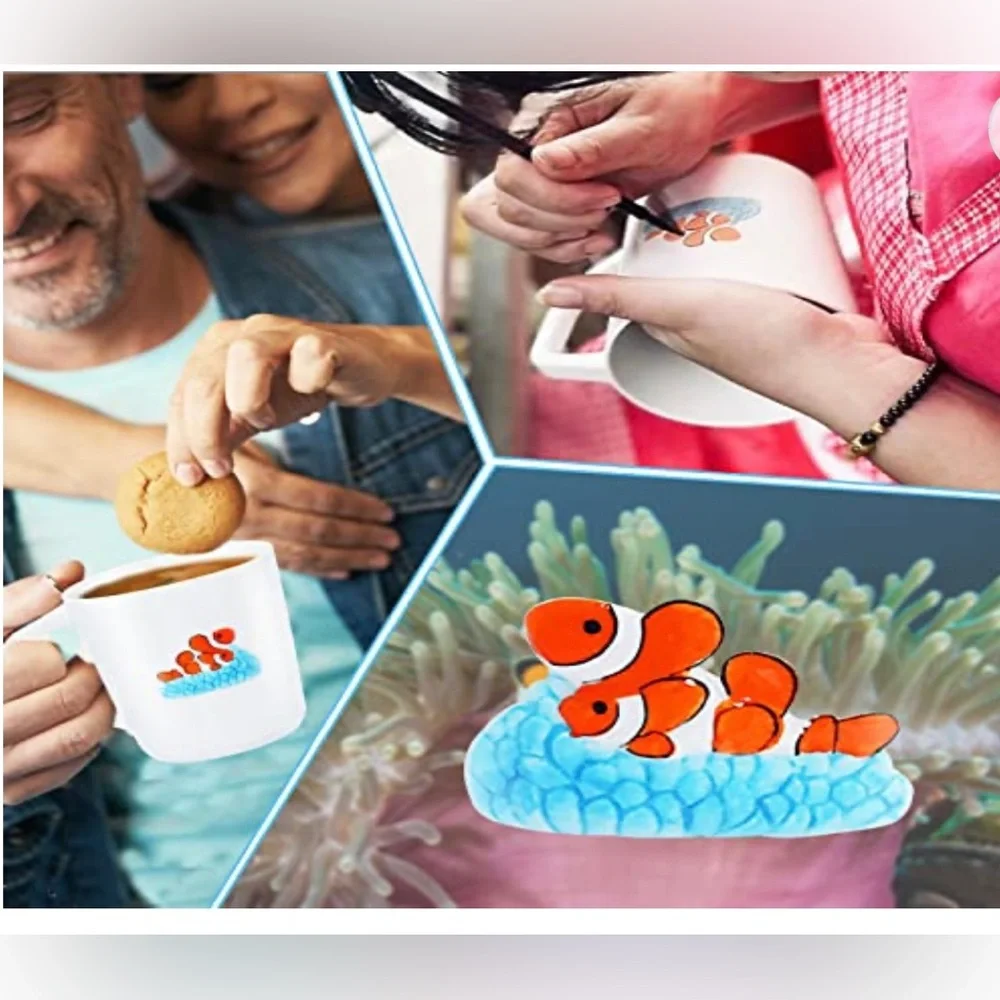 Large 3D Ceramic Coffee Cup with Hand Painted Clownfish Inside